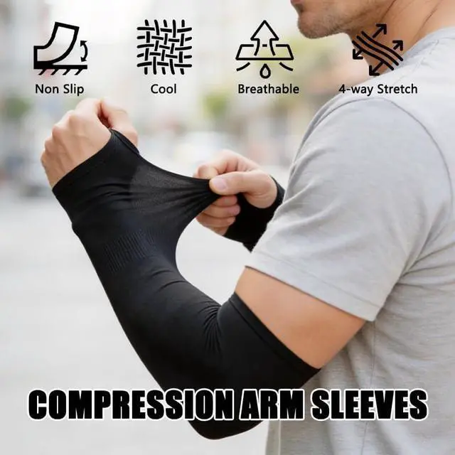 Alt view image 2 of 7 - PLumeLux Arm Sleeves UV Sun Protection Cooling Sports Compression Sleeves for Men & Women 4 Pairs