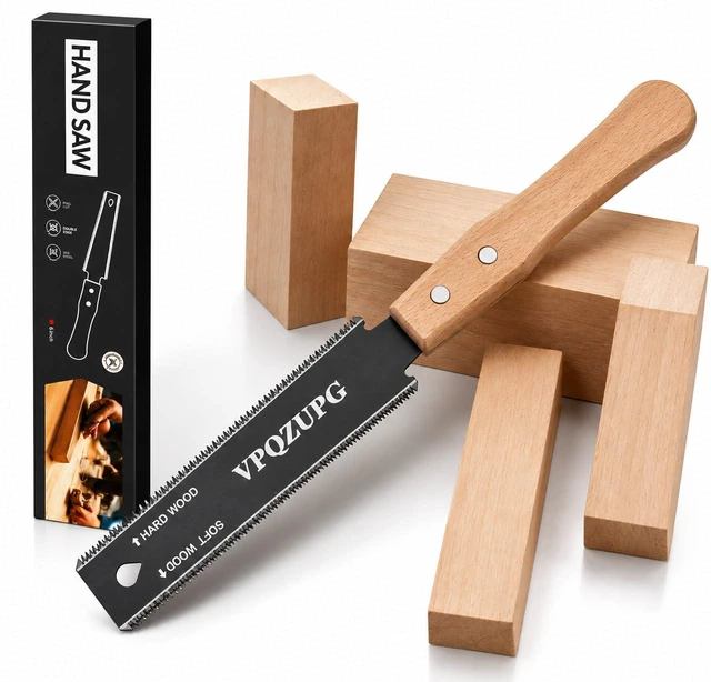 Main image of Japanese Hand Saw, 6-Inch Ryoba Pull Saw, 17/11 TPI SK5 Blade, Black | Flexible SK5 double-edge blade for flush cuts, hardwood, softwood, joinery, trimming and detailed woodworking.