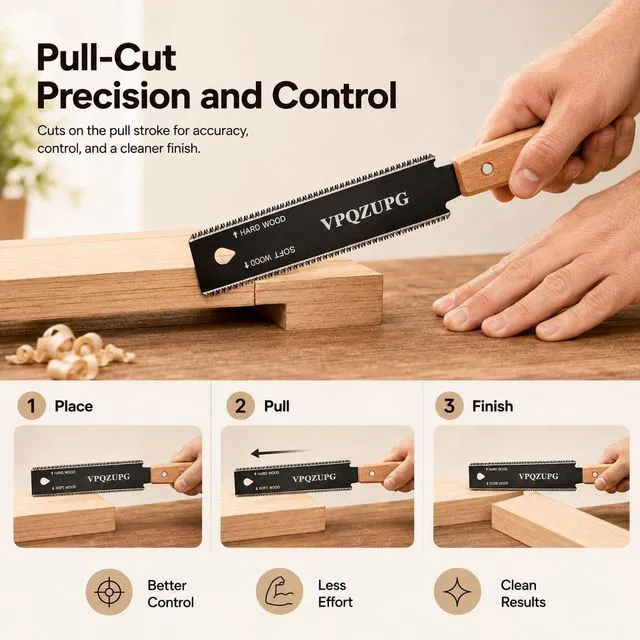Alt view image 3 of 7 - Japanese Hand Saw, 6-Inch Ryoba Pull Saw, 17/11 TPI SK5 Blade, Black | Flexible SK5 double-edge blade for flush cuts, hardwood, softwood, joinery, trimming and detailed woodworking.