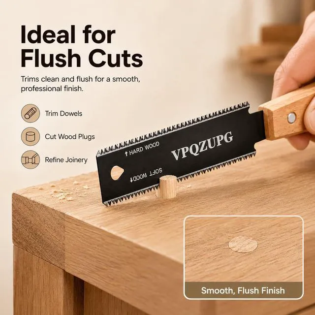 Alt view image 5 of 7 - Japanese Hand Saw, 6-Inch Ryoba Pull Saw, 17/11 TPI SK5 Blade, Black | Flexible SK5 double-edge blade for flush cuts, hardwood, softwood, joinery, trimming and detailed woodworking.