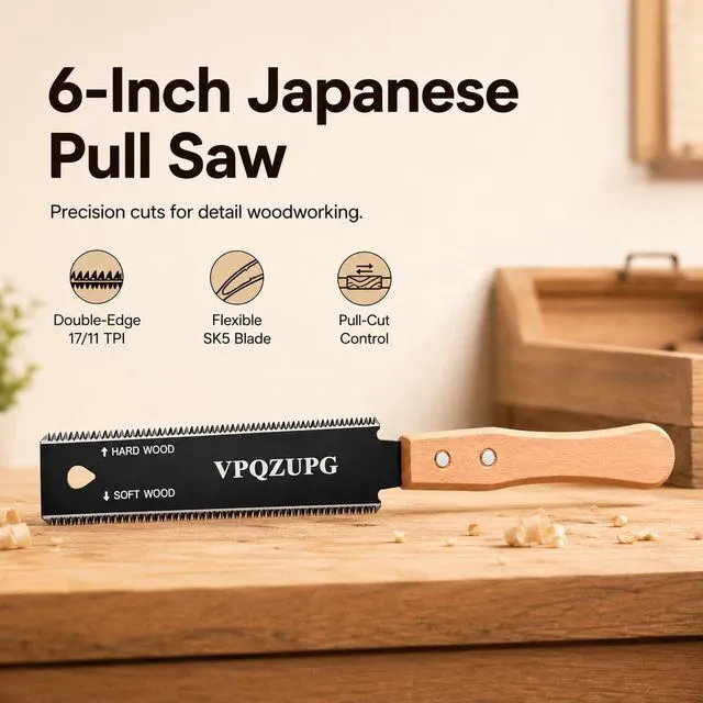 Alt view image 6 of 7 - Japanese Hand Saw, 6-Inch Ryoba Pull Saw, 17/11 TPI SK5 Blade, Black | Flexible SK5 double-edge blade for flush cuts, hardwood, softwood, joinery, trimming and detailed woodworking.
