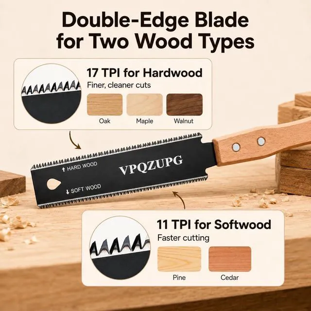 Alt view image 7 of 7 - Japanese Hand Saw, 6-Inch Ryoba Pull Saw, 17/11 TPI SK5 Blade, Black | Flexible SK5 double-edge blade for flush cuts, hardwood, softwood, joinery, trimming and detailed woodworking.