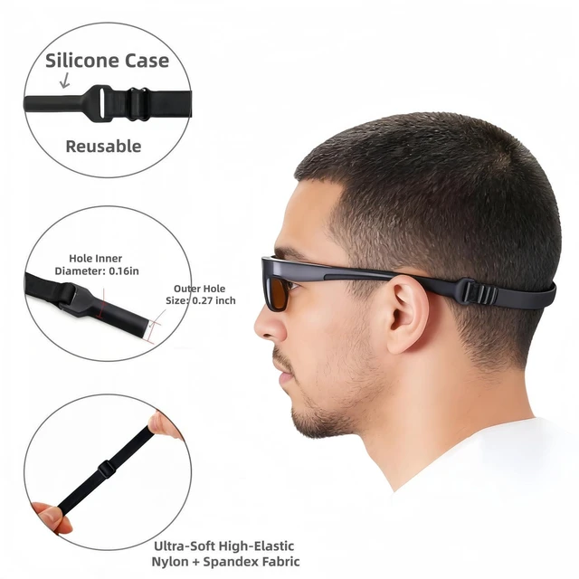 Alt view image 2 of 7 - Adjustable Glasses Strap, Elastic and Stretchable Lanyard Design, Suitable for Myopia Glasses, Sunglasses, Sports Glasses (1pcs black)