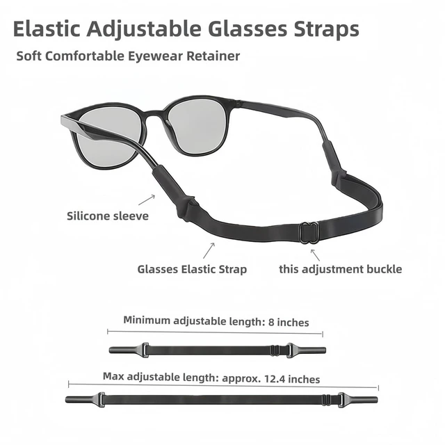 Alt view image 5 of 7 - Adjustable Glasses Strap, Elastic and Stretchable Lanyard Design, Suitable for Myopia Glasses, Sunglasses, Sports Glasses (1pcs black)
