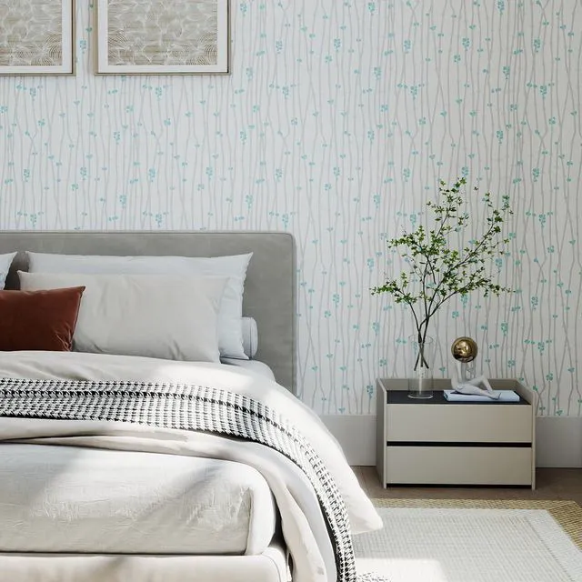 Alt view image 2 of 7 - Modern Peel and Stick Wallpaper 17.3" x 80" White Wall Paper Peel and Stick Boho Birch-Twig Stripe Contact Paper Removable Self Adhesive Wallpaper for Bathroom Bedroom Shelf Cabinet Decor Vinyl