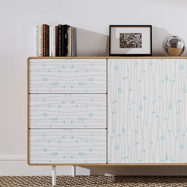 Alt view image 5 of 7 - Modern Peel and Stick Wallpaper 17.3" x 80" White Wall Paper Peel and Stick Boho Birch-Twig Stripe Contact Paper Removable Self Adhesive Wallpaper for Bathroom Bedroom Shelf Cabinet Decor Vinyl