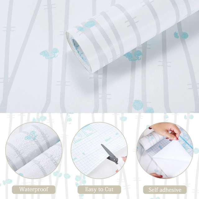 Alt view image 6 of 7 - Modern Peel and Stick Wallpaper 17.3" x 80" White Wall Paper Peel and Stick Boho Birch-Twig Stripe Contact Paper Removable Self Adhesive Wallpaper for Bathroom Bedroom Shelf Cabinet Decor Vinyl