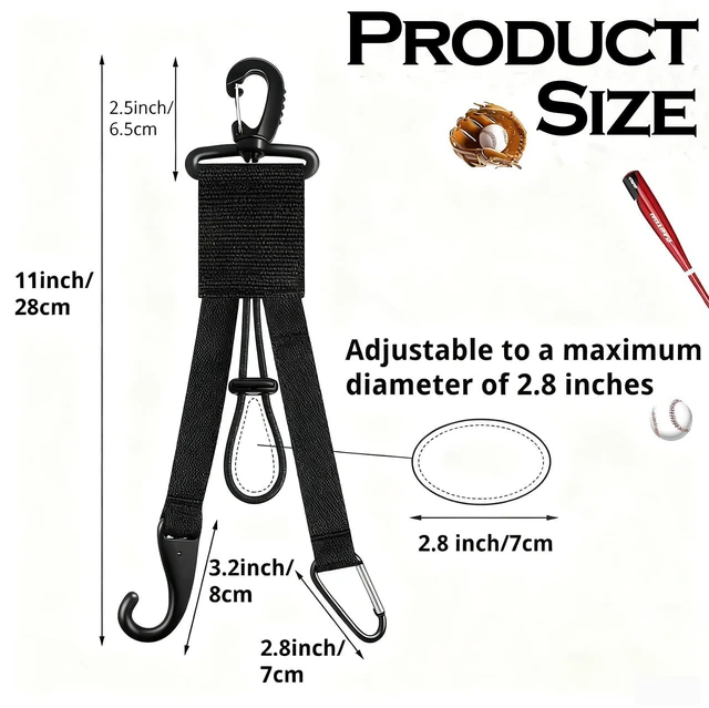 Alt view image 2 of 7 - GOTOriri Baseball Gear Organizer, Nylon Bat Holder with Glove Clip and Helmet Hook, 11x2.8 Inch, Adjustable Lock, Modern Hook Mount Design for Outdoor Sports Equipment Storage