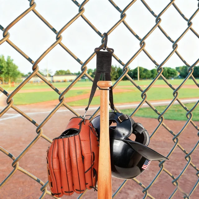 Alt view image 4 of 7 - GOTOriri Baseball Gear Organizer, Nylon Bat Holder with Glove Clip and Helmet Hook, 11x2.8 Inch, Adjustable Lock, Modern Hook Mount Design for Outdoor Sports Equipment Storage