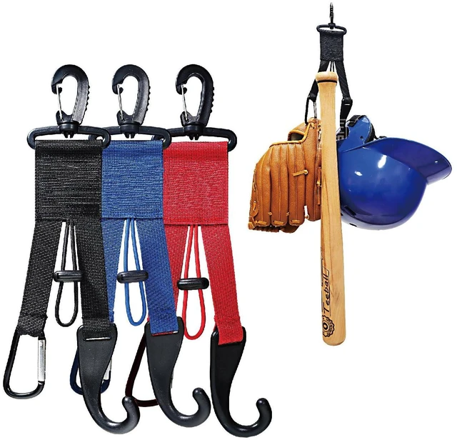 Alt view image 7 of 7 - GOTOriri Baseball Gear Organizer, Nylon Bat Holder with Glove Clip and Helmet Hook, 11x2.8 Inch, Adjustable Lock, Modern Hook Mount Design for Outdoor Sports Equipment Storage