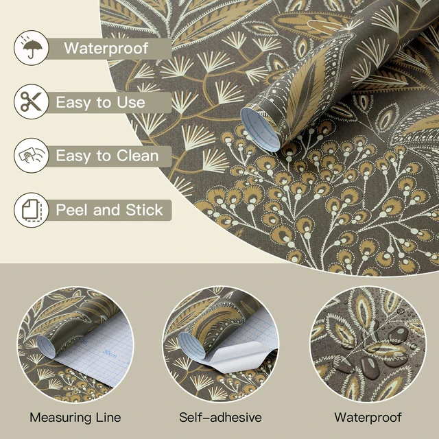 Alt view image 6 of 7 - Safiyya Brown Vintage Floral Wallpaper Peel and Stick Contact Paper 17.3" x 78.7" Wall Paper Renter Friendly Self Adhesive Removable Wallpaper for Bathroom Vinyl