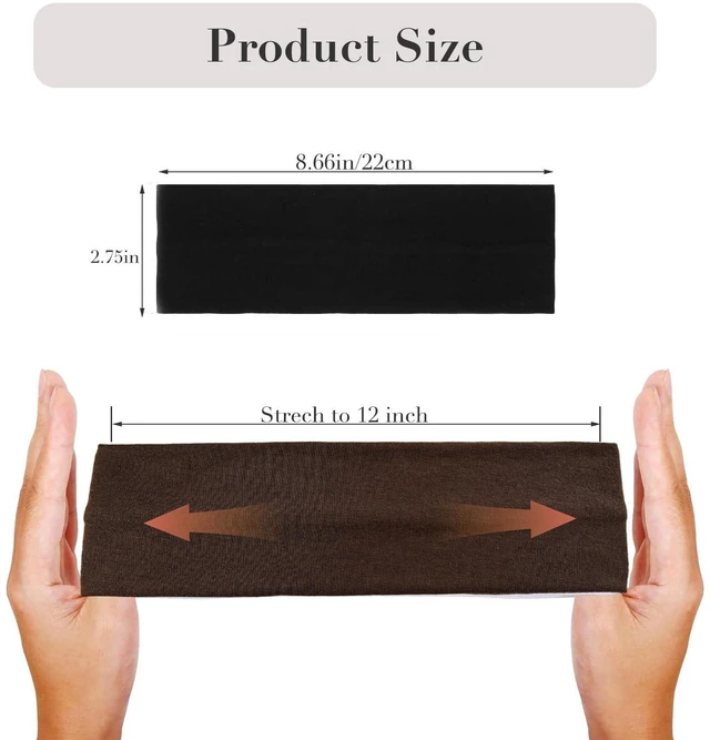 Alt view image 3 of 6 - 7cm Wide Black Headbands for Women Men, 2pack Fashion Head Bands for Women's Hair, Soft Fabric Stretchy Hair Bands for Makeup, Yoga, Running (Black/Brown, 2.7 X 8.6 inches)