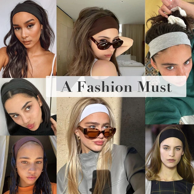 Alt view image 5 of 6 - 7cm Wide Black Headbands for Women Men, 2pack Fashion Head Bands for Women's Hair, Soft Fabric Stretchy Hair Bands for Makeup, Yoga, Running (Black/Brown, 2.7 X 8.6 inches)