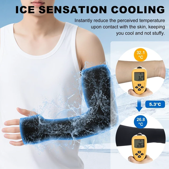 Alt view image 6 of 7 - SUXEOTS Cooling Arm Sleeves with Thumb Hole for Men Women, Sun Protection Compression Sports Sleeves for Football Gardening (1 Pair, Black)