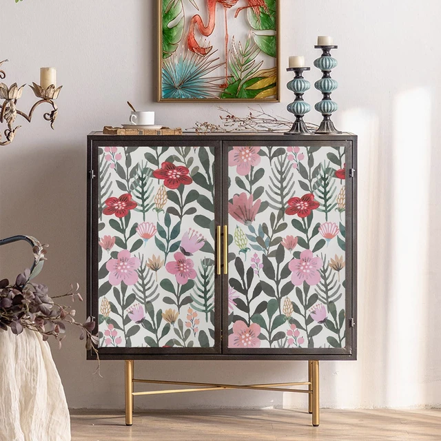 Alt view image 3 of 6 - Abyssaly Boho Vintage Floral Peel and Stick Wallpaper, Removable Waterproof Vinyl Contact Paper for Bathroom Nursery, Beige/Pink/Red Wall Decor, 17.3in x 118in (14.1 sq.ft)