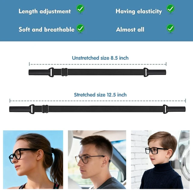 Alt view image 2 of 7 - feehope 4 Pack Adjustable Eyeglass Retainer Straps | 8.5 to 12.5 Inch Anti Slip Glasses Straps, Suitable for Eyeglasses, Sunglasses, Outdoor Sports and Daily Use