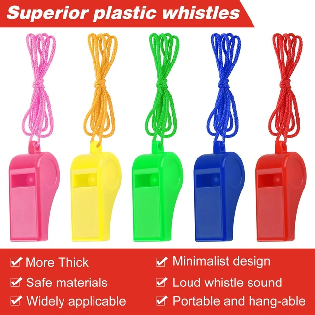 Alt view image 4 of 7 - Zuazaor 5 Pcs Referees Loud Plastic Emergency Whistle with Lanyard for Outdoor Activities, Coach Trainning Whistles Party Whistles for Sports and Parties Gift Boxes Fillers (Macaron)