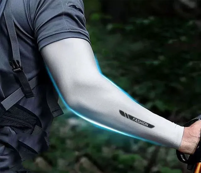 Alt view image 5 of 7 - INOGIH Summer UV-Sun-Protection Cool-Arm-Sleeves,Outdoor Sports Ice-Silk Sun-Block Compression-Arm-Sleeves for Men Women