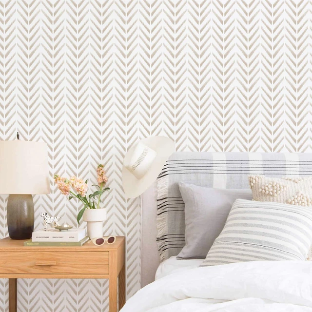 Alt view image 3 of 7 - Lativo Herringbone Peel and Stick Wallpaper Boho Neutral 78.7in17.3in | Chevron Modern Wallpaper,Vinyl Self Adhesive Wallpaper for Bedroom Bathroom Wall Decor Kitchen Farmhouse, Easy Removal/Match