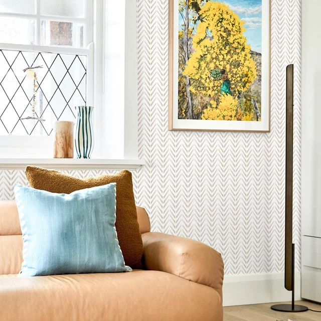 Alt view image 4 of 7 - Lativo Herringbone Peel and Stick Wallpaper Boho Neutral 78.7in17.3in | Chevron Modern Wallpaper,Vinyl Self Adhesive Wallpaper for Bedroom Bathroom Wall Decor Kitchen Farmhouse, Easy Removal/Match