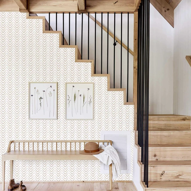Alt view image 5 of 7 - Lativo Herringbone Peel and Stick Wallpaper Boho Neutral 78.7in17.3in | Chevron Modern Wallpaper,Vinyl Self Adhesive Wallpaper for Bedroom Bathroom Wall Decor Kitchen Farmhouse, Easy Removal/Match