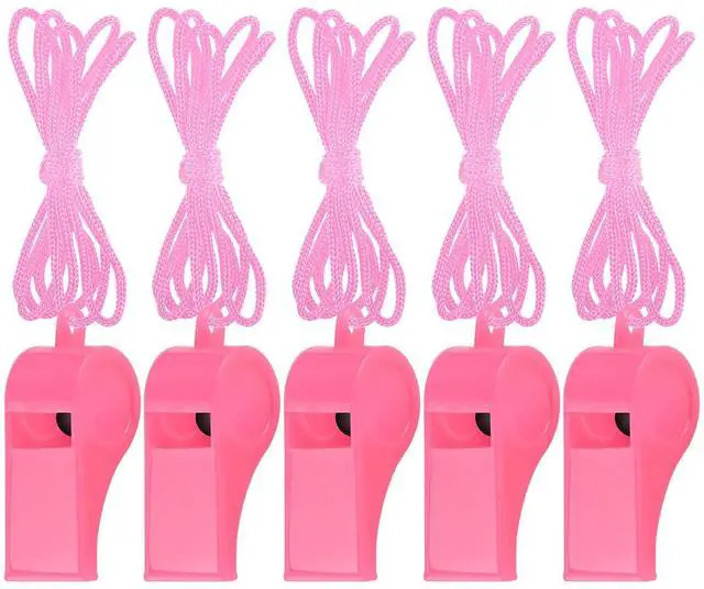 Main image of Zuazaor 5 Pcs Loud Plastic Emergency Whistle with Lanyard for Outdoor Activities, Coach Trainning Whistles Party Whistles for School Sports and Kids Parties Gift Boxes Fillers (Pink)