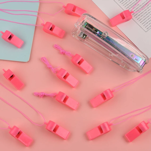 Alt view image 5 of 6 - Zuazaor 5 Pcs Loud Plastic Emergency Whistle with Lanyard for Outdoor Activities, Coach Trainning Whistles Party Whistles for School Sports and Kids Parties Gift Boxes Fillers (Pink)