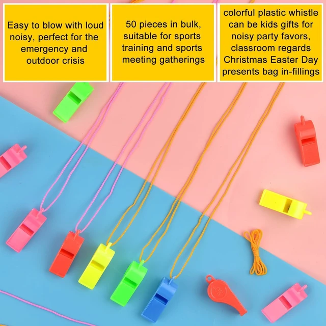 Alt view image 2 of 7 - Zuazaor 5 Pcs Loud Plastic Emergency Whistle with Lanyard for Outdoor Activities, Coach Trainning Whistles Party Whistles for School Sports and Kids Parties Gift Boxes Fillers (Colorful)