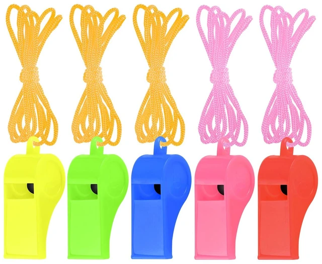 Main image of Zuazaor 5 Pcs Loud Plastic Emergency Whistle with Lanyard for Outdoor Activities, Coach Trainning Whistles Party Whistles for School Sports and Kids Parties Gift Boxes Fillers (Colorful)