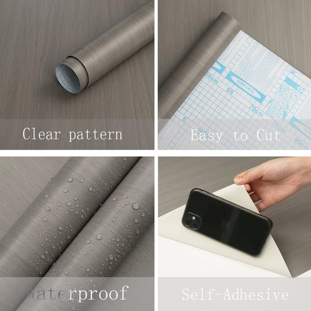 Alt view image 4 of 6 - Heroad Brand Grey Wood Wallpaper Peel and Stick Wallpaper for Cabinets Removable Modern Wood Grain Contact Paper Self Adhesive Wood Contact Paper Roll 15.7"x59"