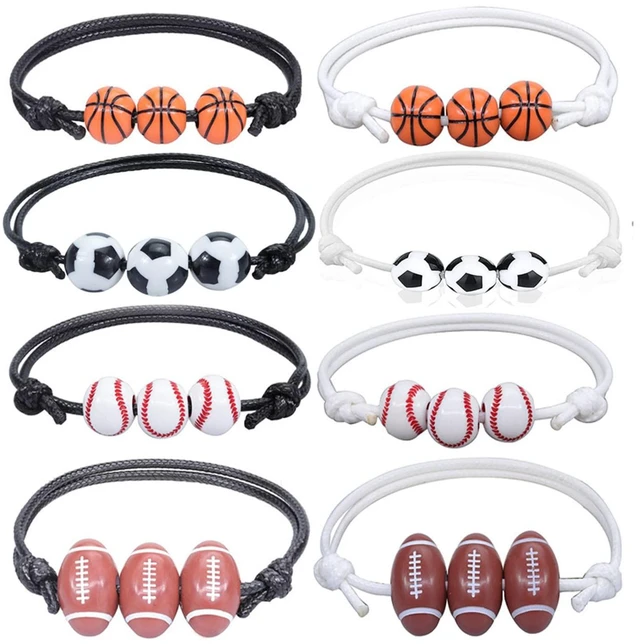 Main image of Caiyao 8Pcs Resin Football Baseball Soccer Rugby Charm Bracelet Set Handmade Braided Rope Cord Ball Bead Bracelet for Women Men Adjustable Chain Sport Fan Outdoor Jewelry-C 8pcs