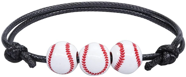 Alt view image 6 of 7 - Caiyao 8Pcs Resin Football Baseball Soccer Rugby Charm Bracelet Set Handmade Braided Rope Cord Ball Bead Bracelet for Women Men Adjustable Chain Sport Fan Outdoor Jewelry-C 8pcs