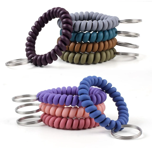 Main image of 9 Colors Wrist Keychain, Key Chain Wristlet Retractable Spiral Coil, Key Wristlet Wrist Strap Coil Key Chain, Spiral Key Ring Bracelet for Sauna, Outdoor, Sports