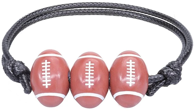 Alt view image 7 of 7 - Caiyao 8Pcs Resin Football Baseball Soccer Rugby Charm Bracelet Set Handmade Braided Rope Cord Ball Bead Bracelet for Women Men Adjustable Chain Sport Fan Outdoor Jewelry-C 8pcs