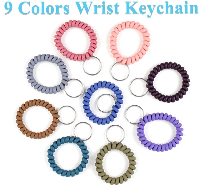 Alt view image 2 of 7 - 9 Colors Wrist Keychain, Key Chain Wristlet Retractable Spiral Coil, Key Wristlet Wrist Strap Coil Key Chain, Spiral Key Ring Bracelet for Sauna, Outdoor, Sports