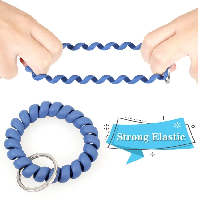 Alt view image 3 of 7 - 9 Colors Wrist Keychain, Key Chain Wristlet Retractable Spiral Coil, Key Wristlet Wrist Strap Coil Key Chain, Spiral Key Ring Bracelet for Sauna, Outdoor, Sports