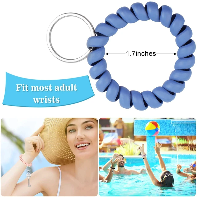 Alt view image 4 of 7 - 9 Colors Wrist Keychain, Key Chain Wristlet Retractable Spiral Coil, Key Wristlet Wrist Strap Coil Key Chain, Spiral Key Ring Bracelet for Sauna, Outdoor, Sports