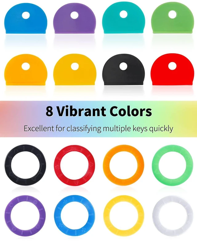 Alt view image 2 of 7 - Vibit 16 Pack Colorful Plastic Key Cap Tags and Identifier Covers, 2 Styles | Two cap styles in 8 colors help identify similar keys; soft, flexible covers slide on easily for standard flat house keys