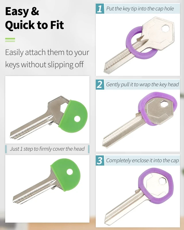 Alt view image 7 of 7 - Vibit 16 Pack Colorful Plastic Key Cap Tags and Identifier Covers, 2 Styles | Two cap styles in 8 colors help identify similar keys; soft, flexible covers slide on easily for standard flat house keys