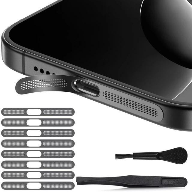 Main image of 8PCS iPhone Speaker Dust Cover Compatible with iPhone 17, iPhone 16 Pro/ 16 Pro Max Earpiece Speaker Mesh Anti Dust Adhesive Sticker (Black)