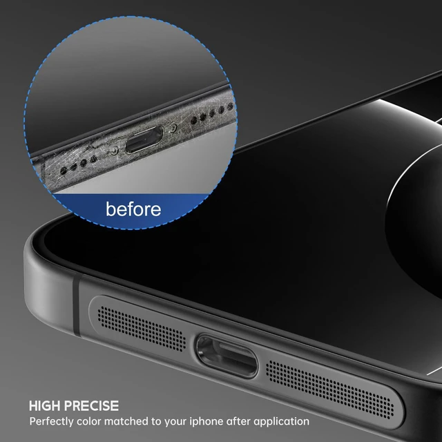 Alt view image 3 of 7 - 8PCS iPhone Speaker Dust Cover Compatible with iPhone 17, iPhone 16 Pro/ 16 Pro Max Earpiece Speaker Mesh Anti Dust Adhesive Sticker (Black)