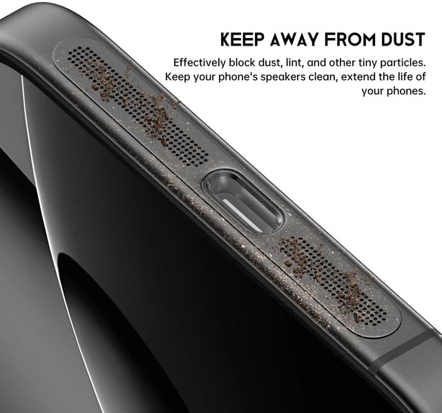 Alt view image 2 of 7 - 8PCS iPhone Speaker Dust Cover Compatible with iPhone 17, iPhone 16 Pro/ 16 Pro Max Earpiece Speaker Mesh Anti Dust Adhesive Sticker (Black)