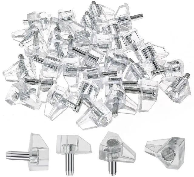 Main image of Shelf Support Peg, Clear, 3mm / 1/8 Inch, 30pcs | Plastic Cabinet Shelf Pins, For Closet, Kitchen, Furniture, Shelves Holder Pegs