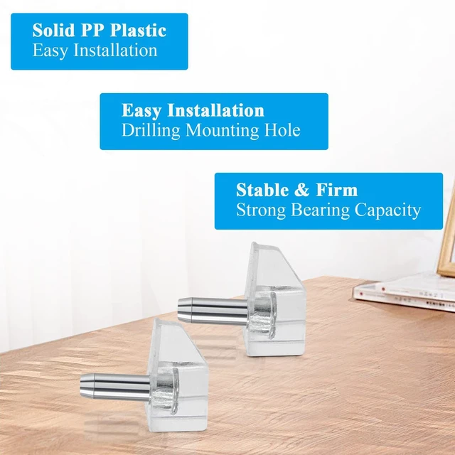 Alt view image 4 of 7 - Shelf Support Peg, Clear, 3mm / 1/8 Inch, 30pcs | Plastic Cabinet Shelf Pins, For Closet, Kitchen, Furniture, Shelves Holder Pegs
