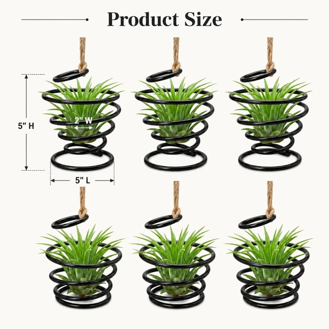 Alt view image 2 of 7 - Prebafo 6 Pack Air Plant Holders with Jute Rope, Hanging Spiral Tillandsia Holders, Metal Air Plant Display Supports for Soilless Plants, Succulents, Home Office Decor