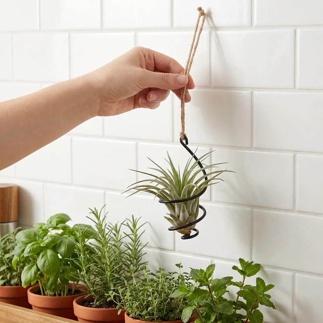 Alt view image 3 of 7 - Prebafo 6 Pack Air Plant Holders with Jute Rope, Hanging Spiral Tillandsia Holders, Metal Air Plant Display Supports for Soilless Plants, Succulents, Home Office Decor