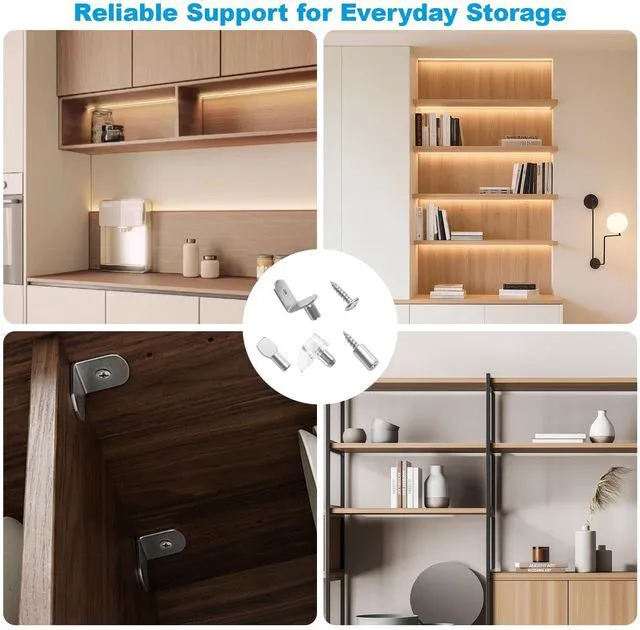 Alt view image 6 of 7 - RKBEZOS 80 Pcs Shelf Pegs Pins Kit, 4 Styles Heavy Duty 5mm 1/4 Inch Shelf Support Pegs Holders, Nickel Plated Cabinet Shelf Clips for Kitchen Wood Shelves Bookcase