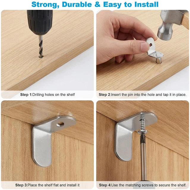 Alt view image 5 of 7 - RKBEZOS 80 Pcs Shelf Pegs Pins Kit, 4 Styles Heavy Duty 5mm 1/4 Inch Shelf Support Pegs Holders, Nickel Plated Cabinet Shelf Clips for Kitchen Wood Shelves Bookcase