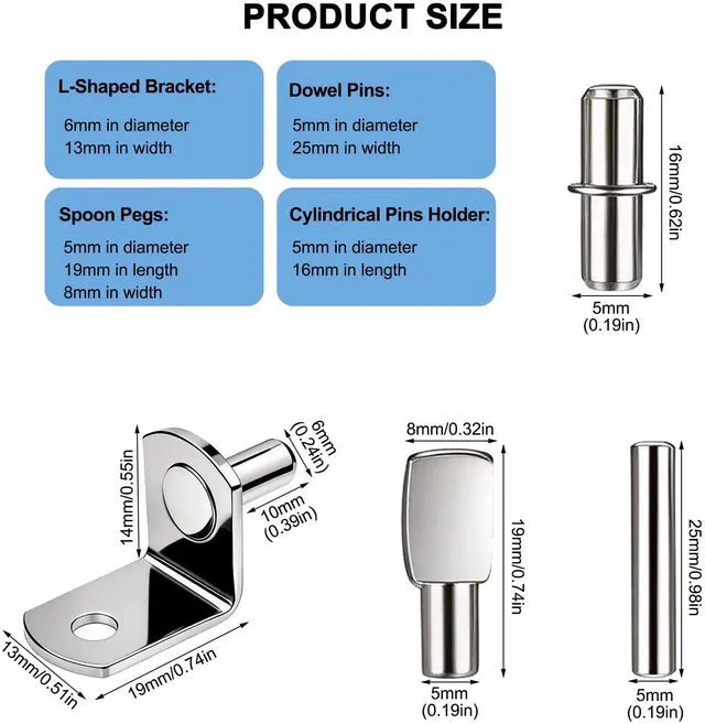 Alt view image 2 of 7 - 104PCS Shelf Pins Kitchen Cabinet, Premium 4 Styles Kitchen Cabinet Shelf Support Pins, Metal Shelf Support Pegs - Cabinet Shelf Bracket Pegs Shelf Holders Pegs for Kitchen Bookshelf Closet Furniture