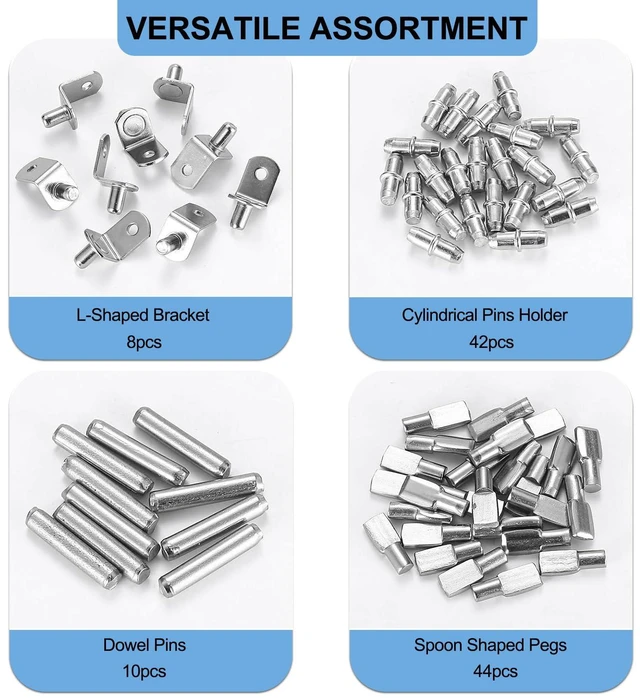 Alt view image 4 of 7 - 104PCS Shelf Pins Kitchen Cabinet, Premium 4 Styles Kitchen Cabinet Shelf Support Pins, Metal Shelf Support Pegs - Cabinet Shelf Bracket Pegs Shelf Holders Pegs for Kitchen Bookshelf Closet Furniture
